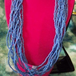 BEAUTIFUL BLUE SEED BEAD MULTI STRAND NECKLACE.